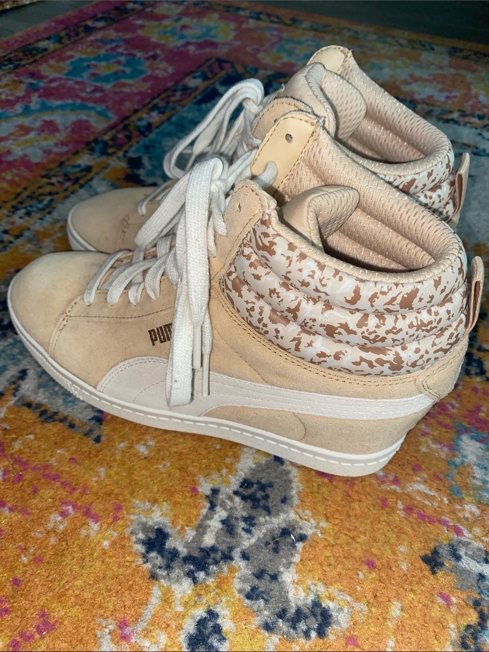 Puma Women's PC Wedge High-Top Sneaker in Beige and Cream
